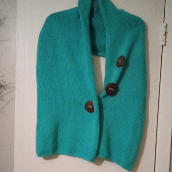 Pure Handknit Sweaters - Pure Handknit Women's Elegant Teal Button-Up Shawl/Poncho One Size